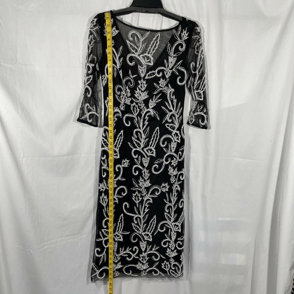 NEW‎ $348 JS COLLECTIONS [ 4 ] Beaded Midi Cocktail Dress in Black/White - Picture 5 of 12